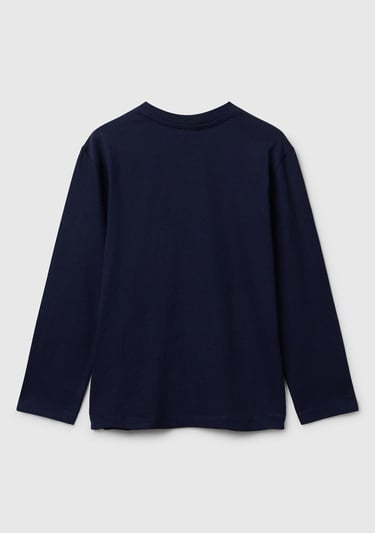  Erkek Çocuk Lacivert Önü Logo Baskılı Bisiklet Yaka Jarse Uzun Kollu T-shirt
