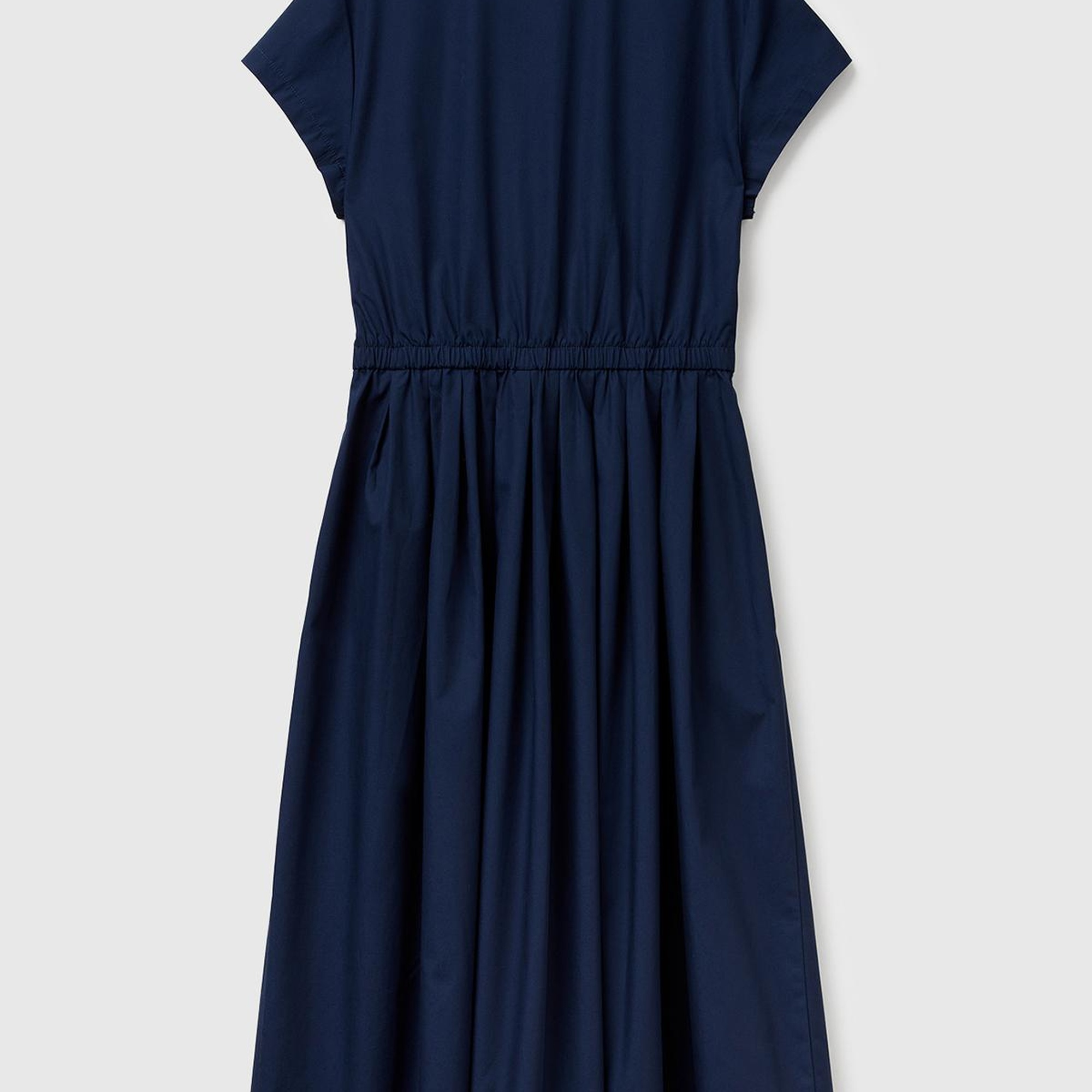 Kadın Lacivert %100 Pamuk Düğmeli Beli Bağcıklı Gömlek Yaka Elbise