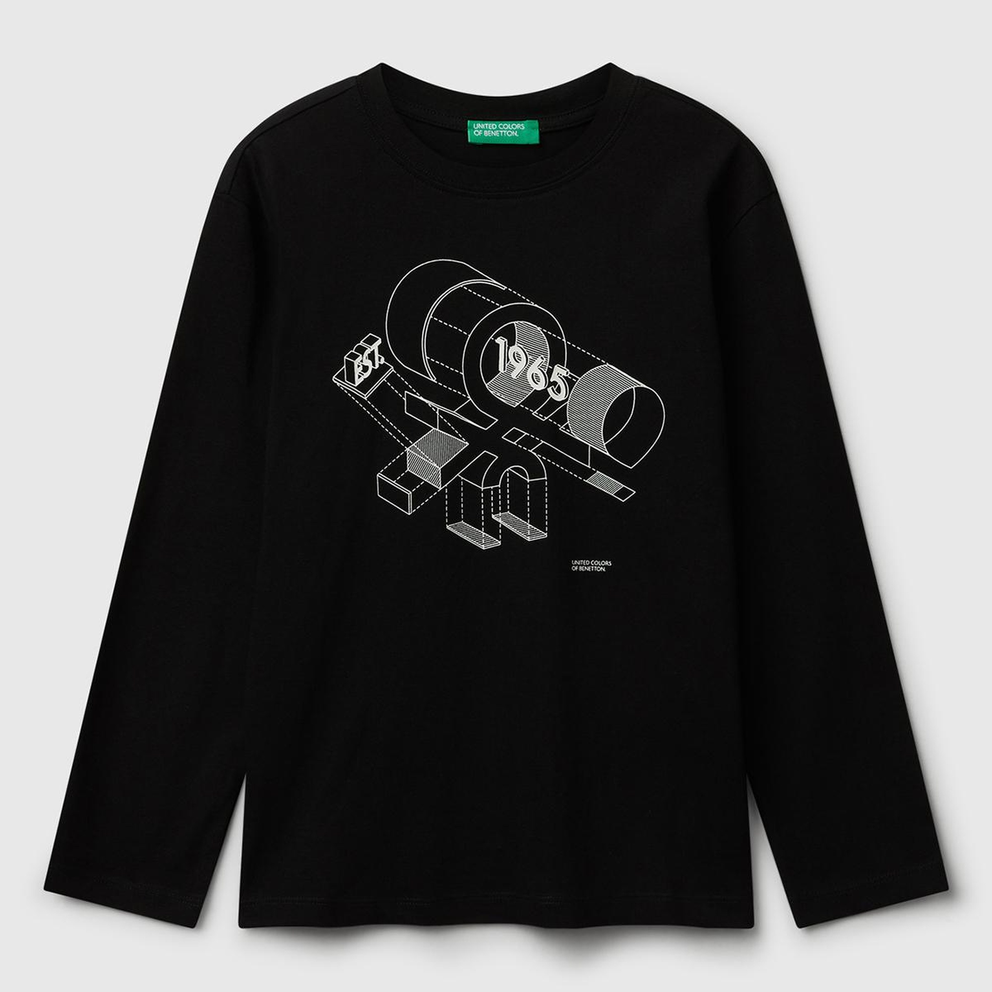 Erkek Çocuk Siyah Önü Logo Baskılı Bisiklet Yaka Jarse Uzun Kollu T-shirt