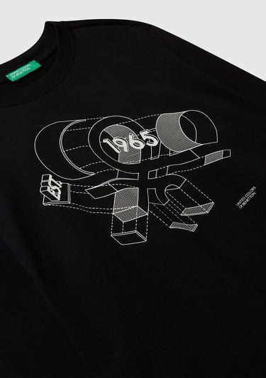  Erkek Çocuk Siyah Önü Logo Baskılı Bisiklet Yaka Jarse Uzun Kollu T-shirt