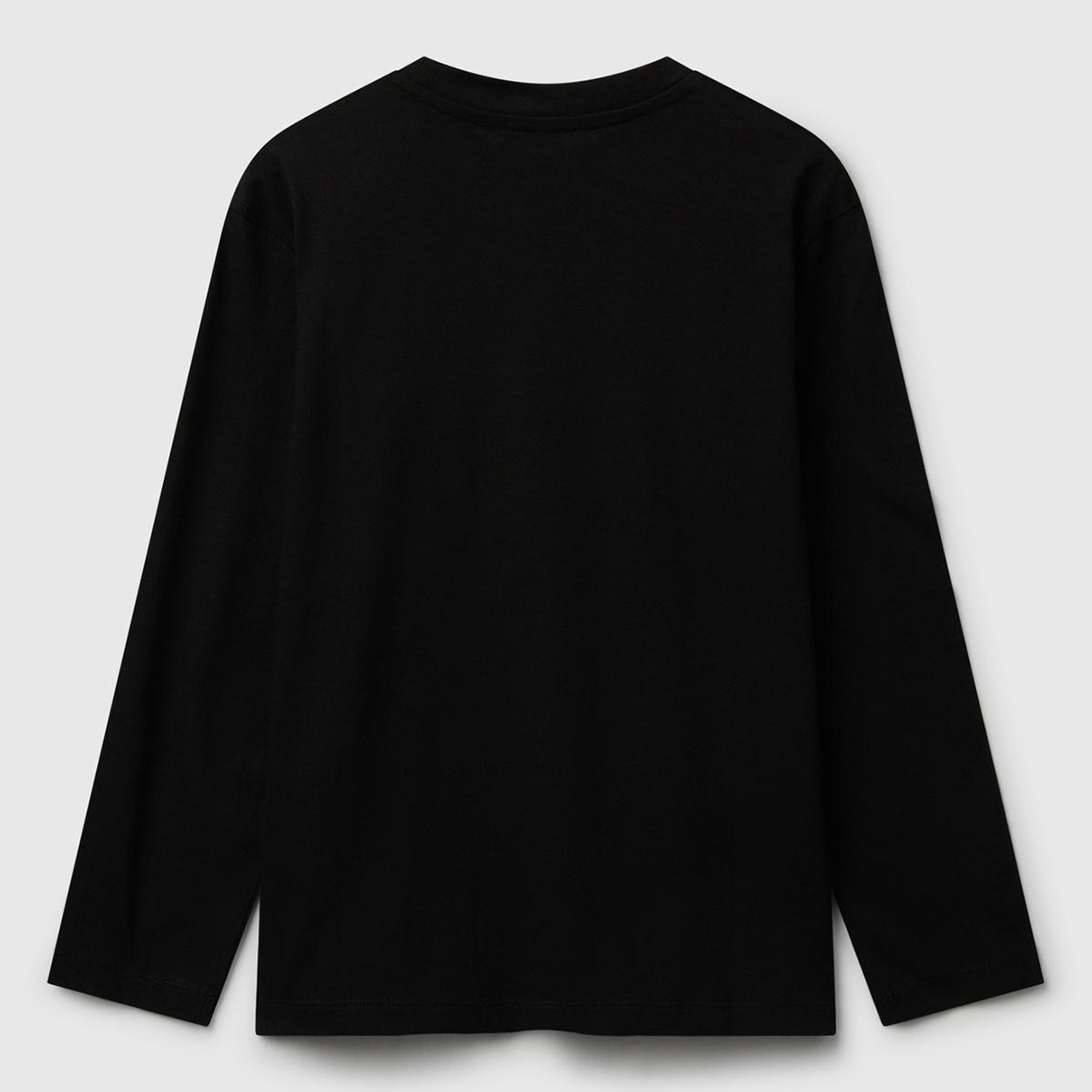 Erkek Çocuk Siyah Önü Logo Baskılı Bisiklet Yaka Jarse Uzun Kollu T-shirt