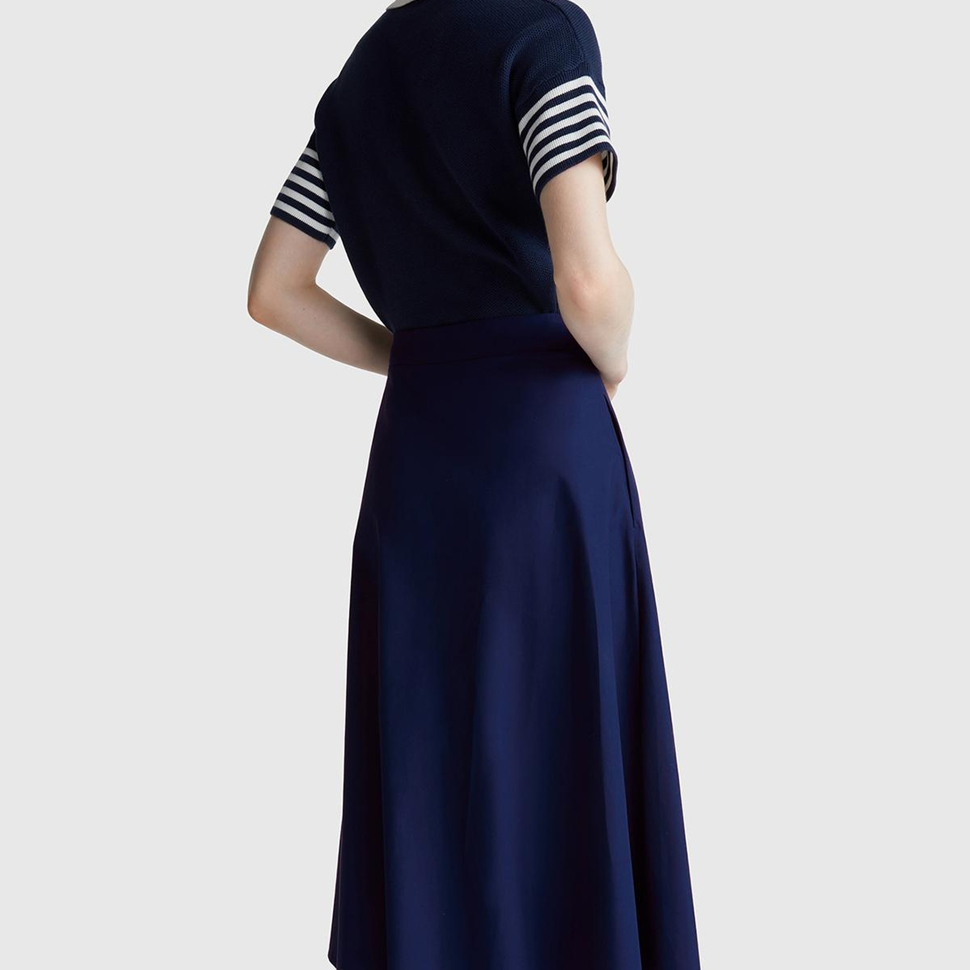 Kadın Lacivert Pamuk Karışımlı Pile Detaylı Midi Etek