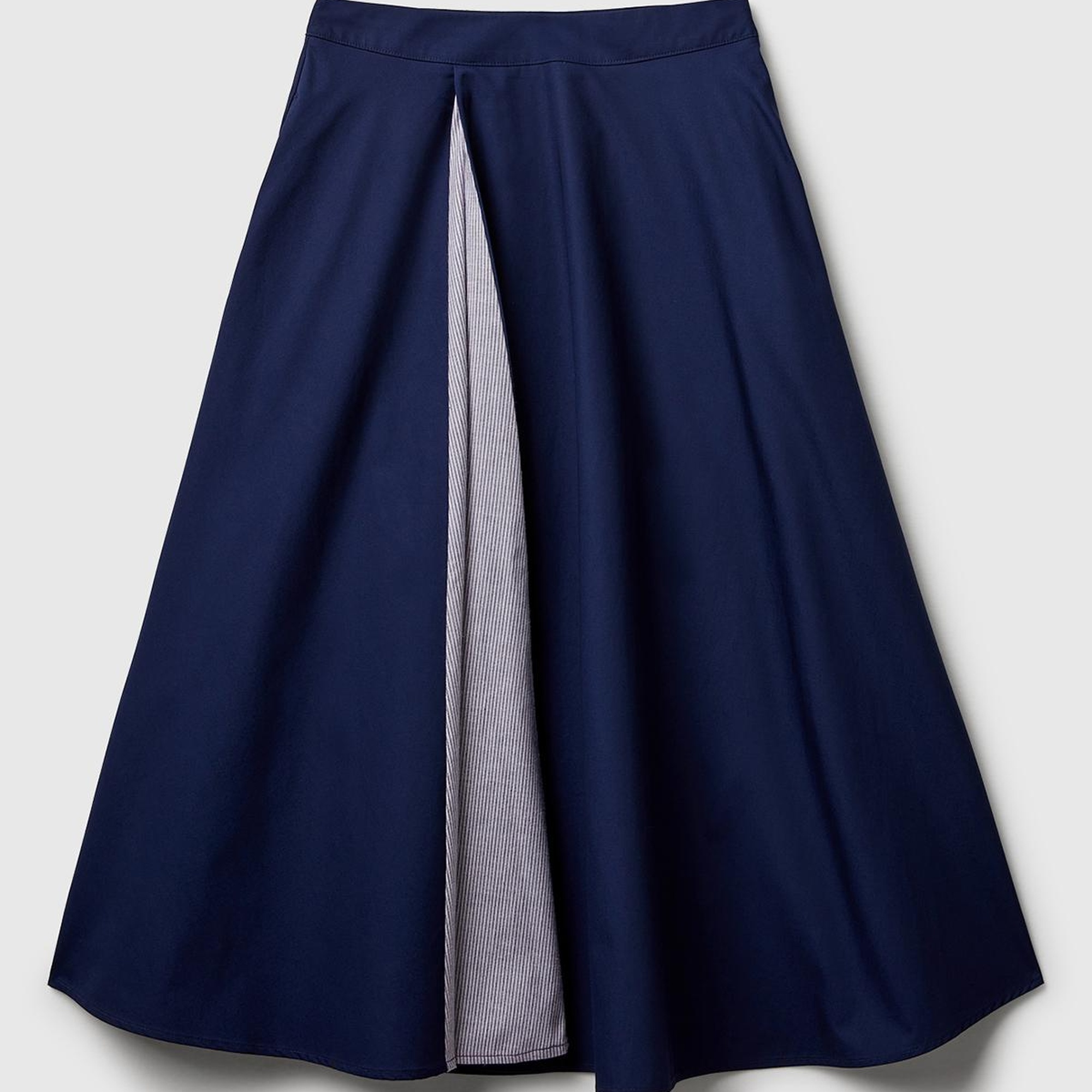 Kadın Lacivert Pamuk Karışımlı Pile Detaylı Midi Etek