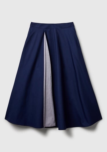  Kadın Lacivert Pamuk Karışımlı Pile Detaylı Midi Etek