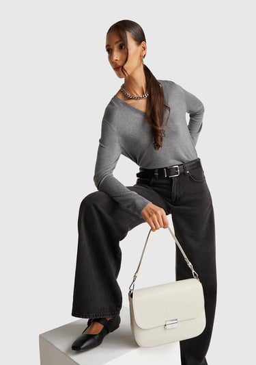  Kadın Antrasit Melanj Viskoz ve İpek Karışımlı V Yaka Triko Kazak