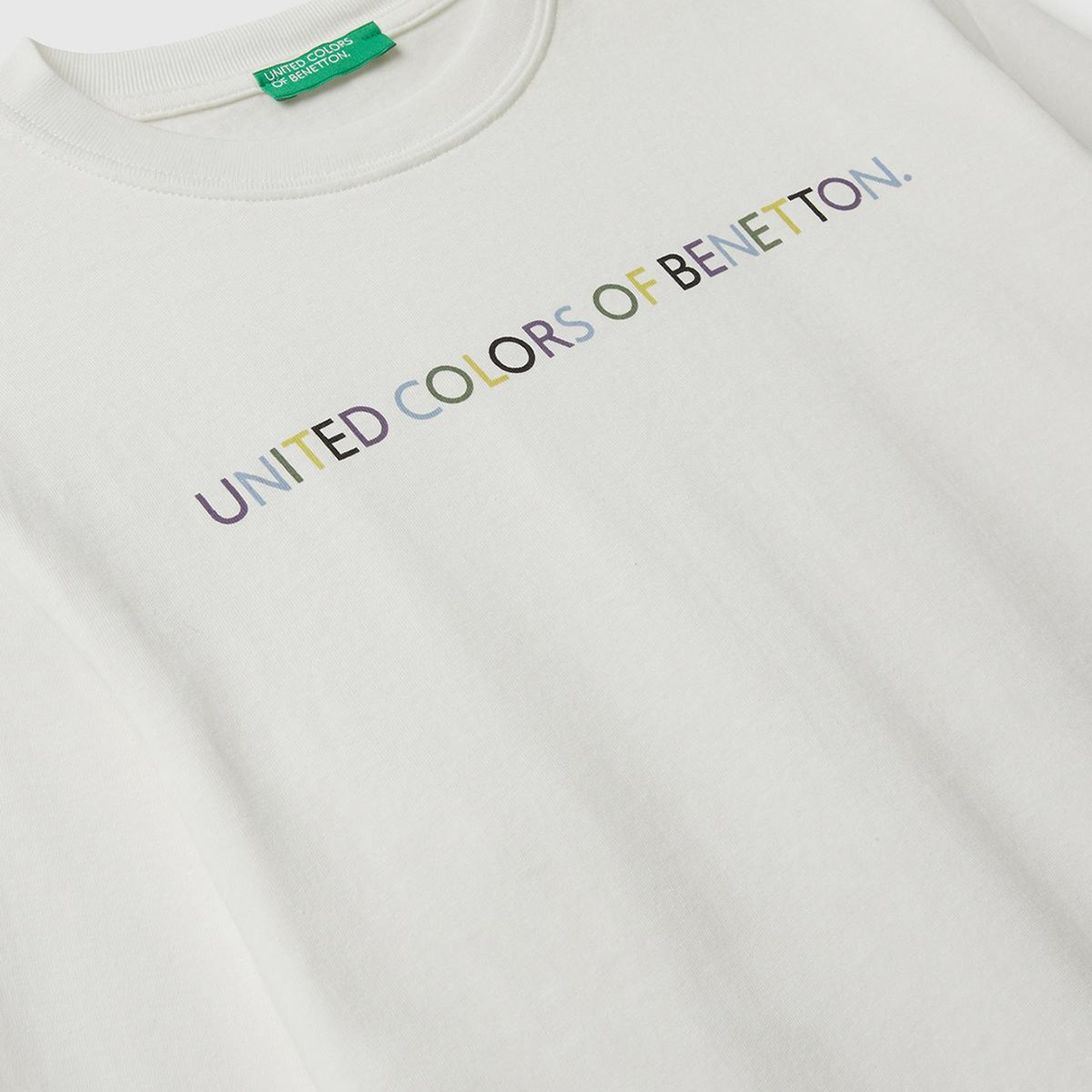 Erkek Çocuk Ekru Önü Logo Baskılı Bisiklet Yaka Jarse Uzun Kollu T-shirt