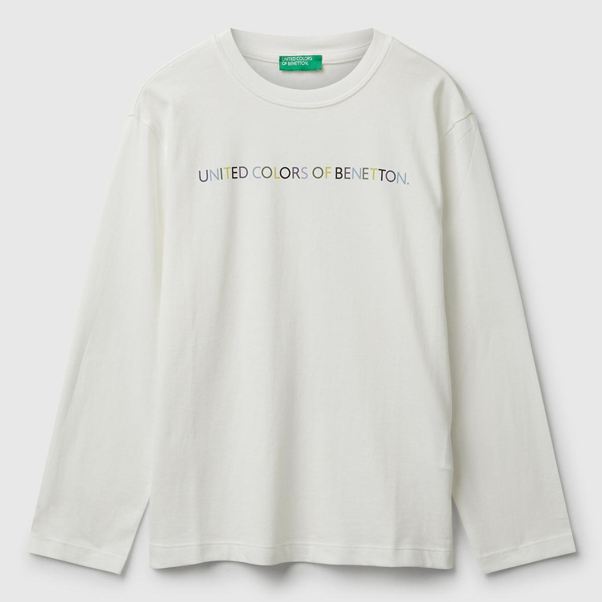 Erkek Çocuk Ekru Önü Logo Baskılı Bisiklet Yaka Jarse Uzun Kollu T-shirt