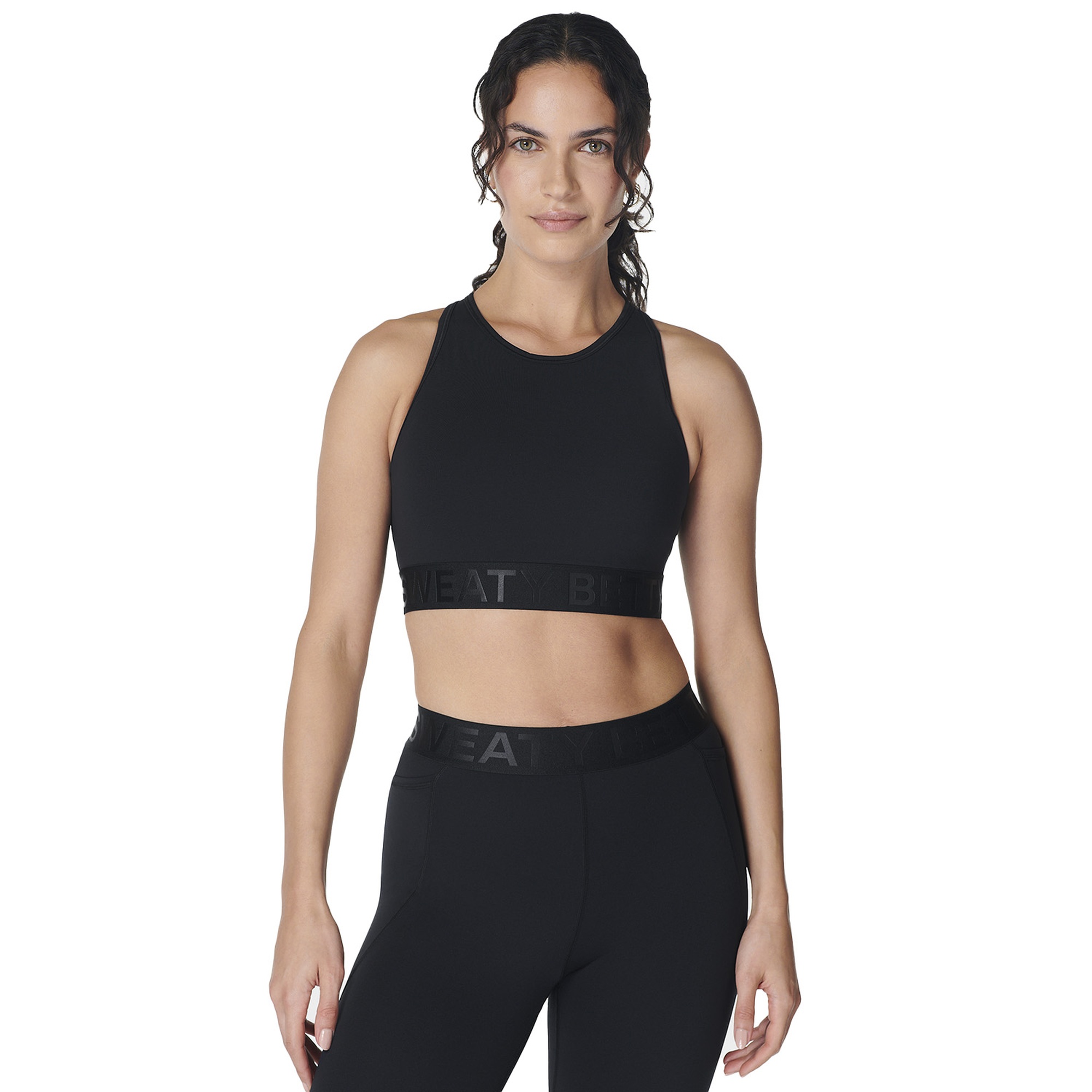 Sweaty Betty Power Logo Medium Impact Kadın Siyah Fitness Crop