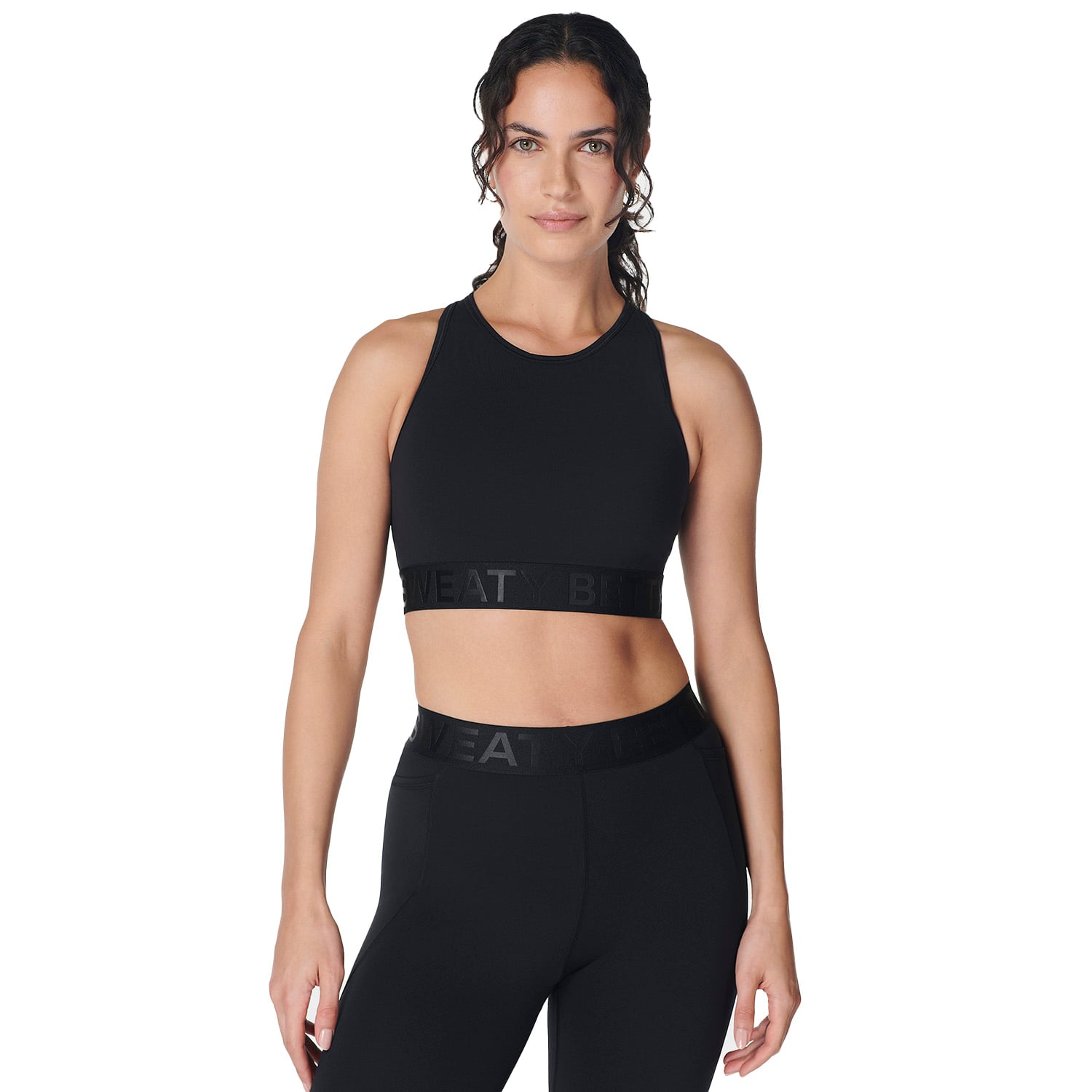  Sweaty Betty Power Logo Medium Impact Kadın Siyah Fitness Crop