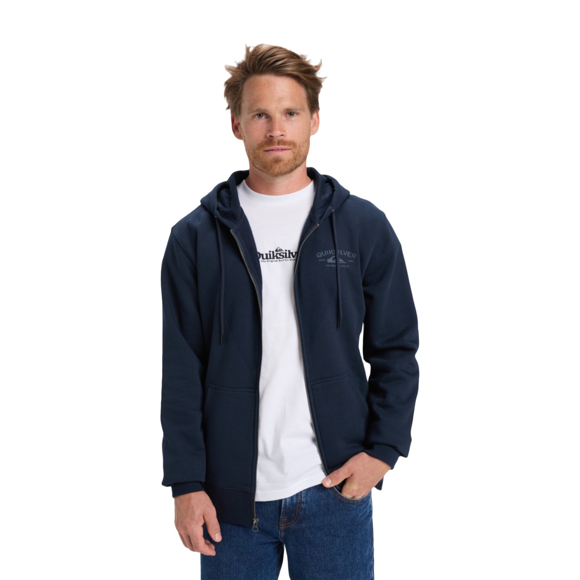 Quiksilver Zip Hood Chest Logo Erkek Mavi Sweatshirt