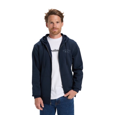  Quiksilver Zip Hood Chest Logo Erkek Mavi Sweatshirt