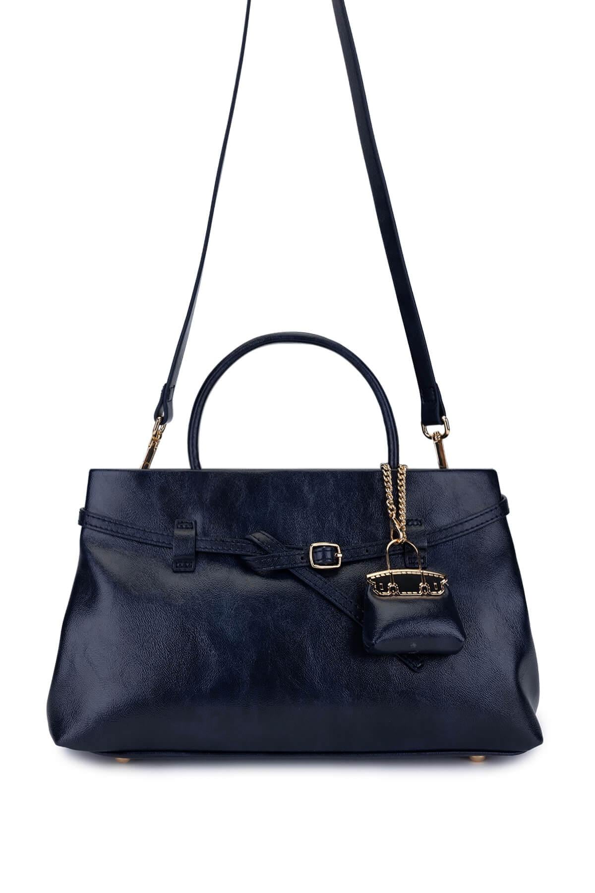  Tamer Tanca Kadın Suni Deri Lacivert Omuz Çanta