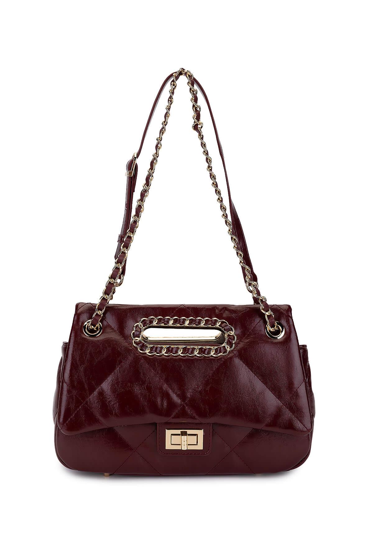  Tamer Tanca Kadın Suni Deri Bordo Omuz Çanta