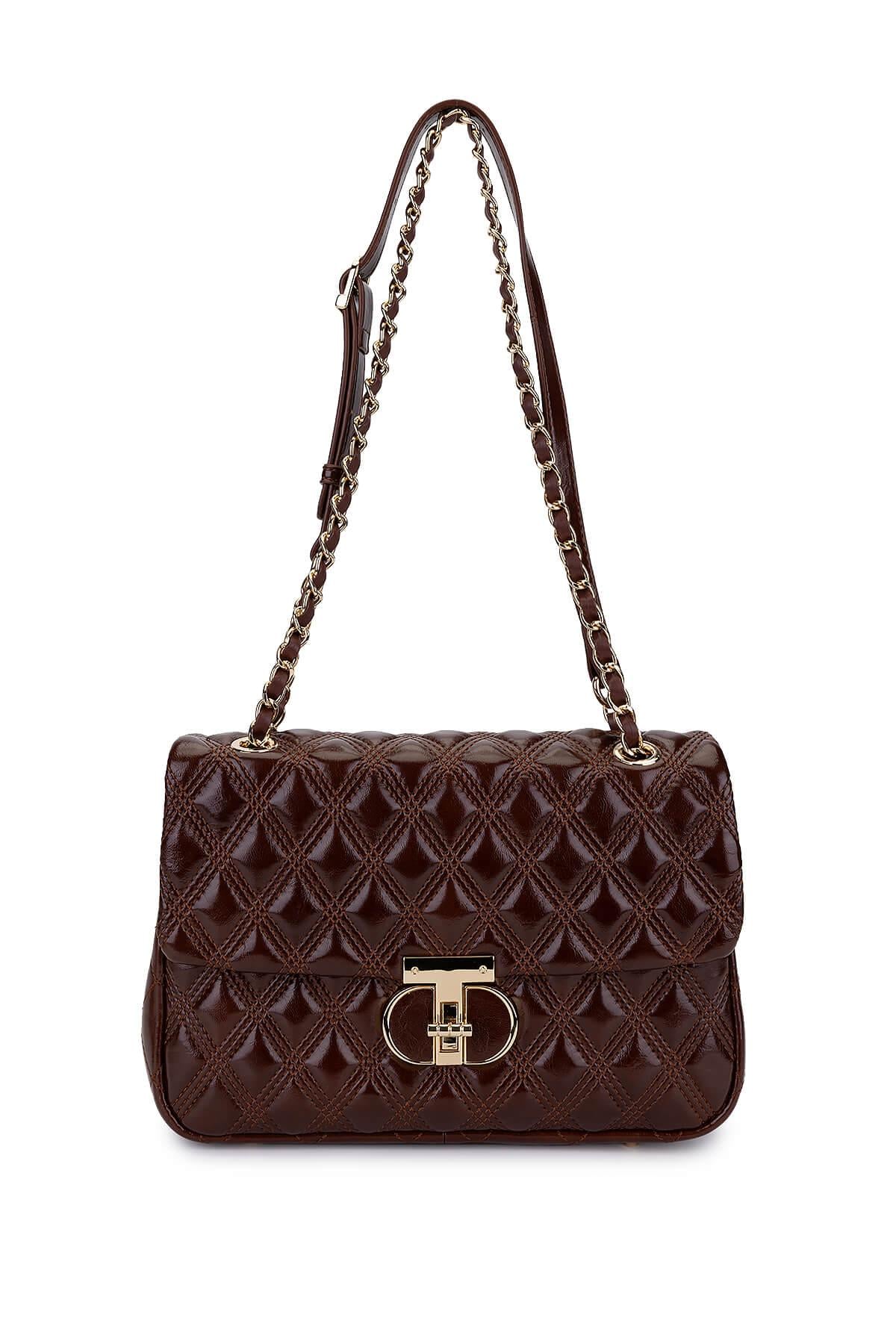  Tamer Tanca Kadın Suni Deri Kahverengi Omuz Çanta