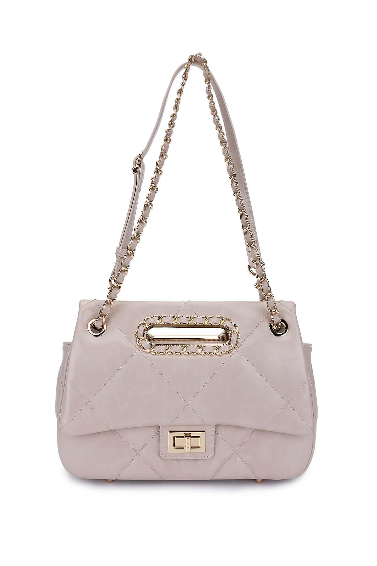  Tamer Tanca Kadın Suni Deri Bej Omuz Çanta