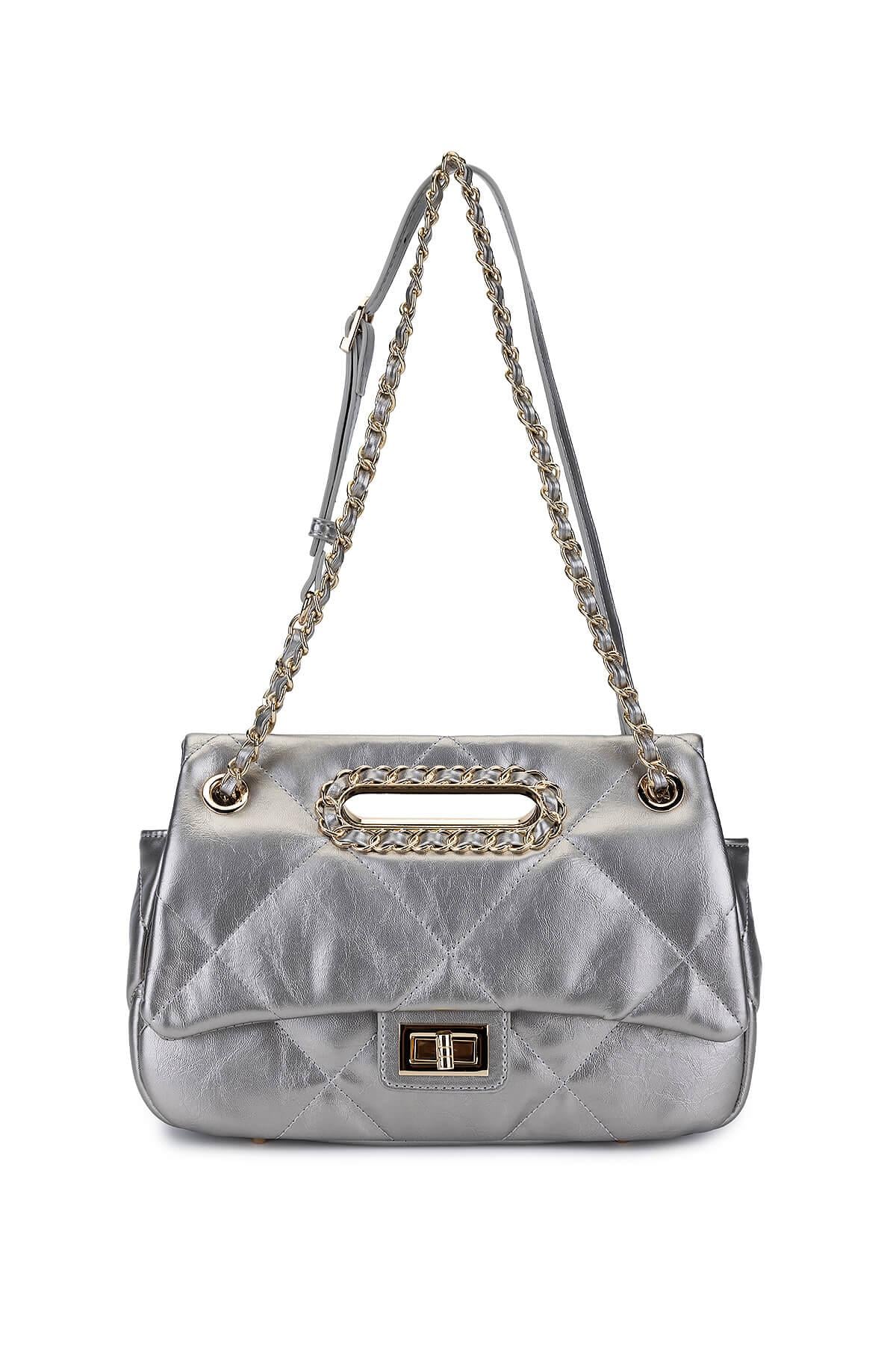  Tamer Tanca Kadın Suni Deri Metalik Omuz Çanta