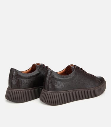  Erkek Deri Kahverengi Yüksek Tabanlı Spor Ayakkabı