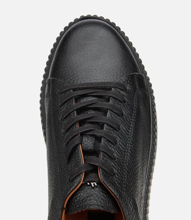  Erkek Deri Siyah Yüksek Tabanlı Spor Ayakkabı