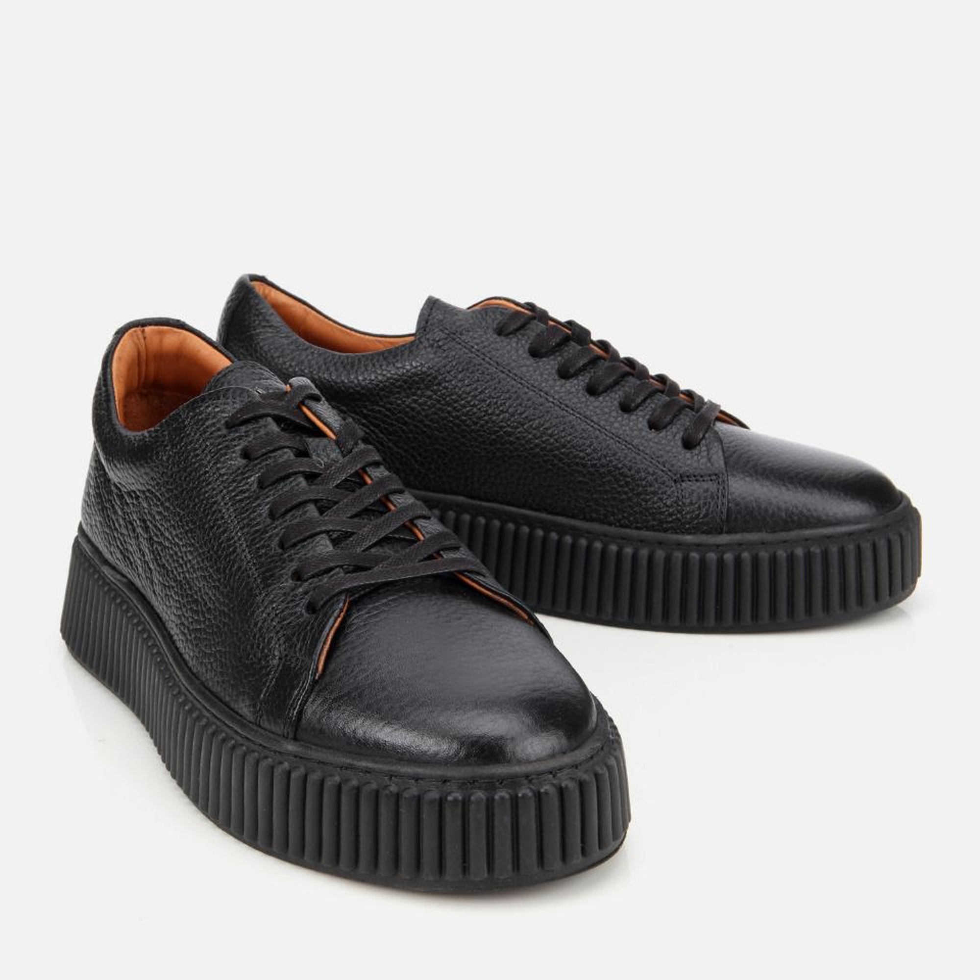 Erkek Deri Siyah Yüksek Tabanlı Spor Ayakkabı