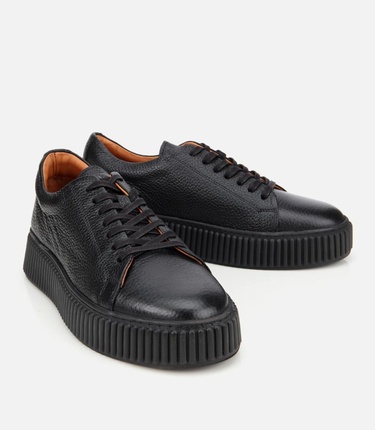  Erkek Deri Siyah Yüksek Tabanlı Spor Ayakkabı