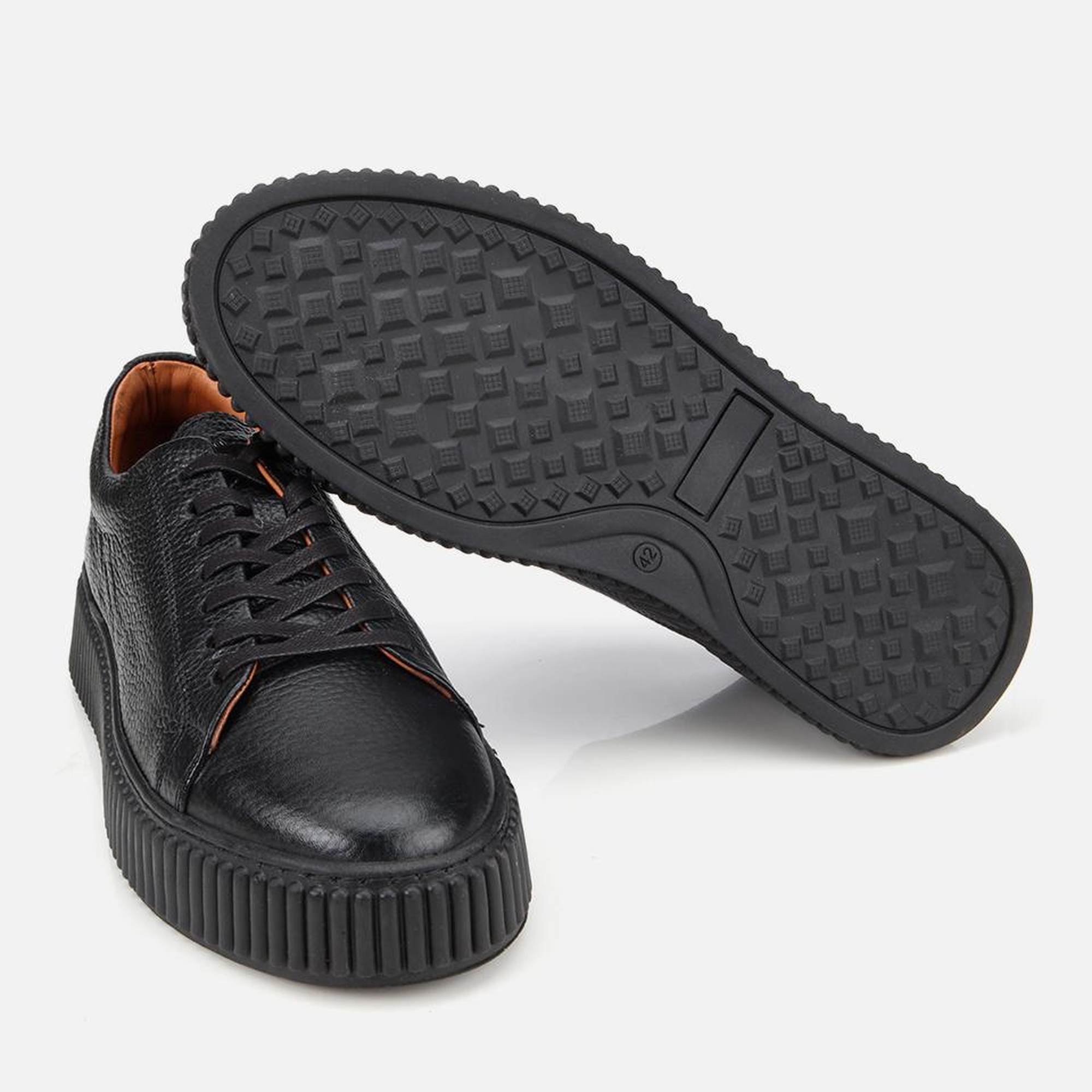 Erkek Deri Siyah Yüksek Tabanlı Spor Ayakkabı