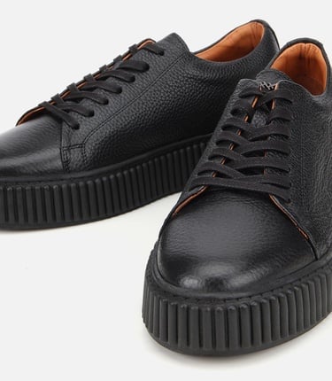  Erkek Deri Siyah Yüksek Tabanlı Spor Ayakkabı