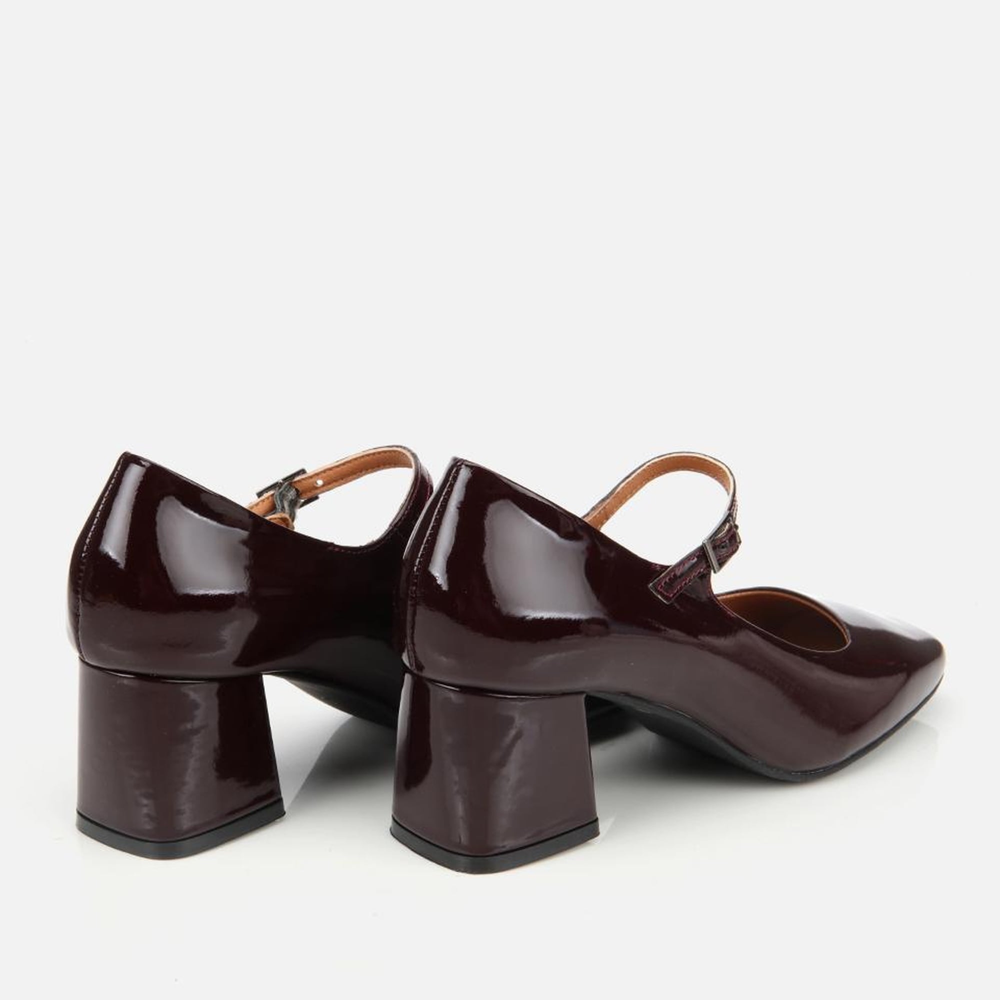 Kadın Rugan Deri Bordo Mary Jane Kalın Topuklu Ayakkabı
