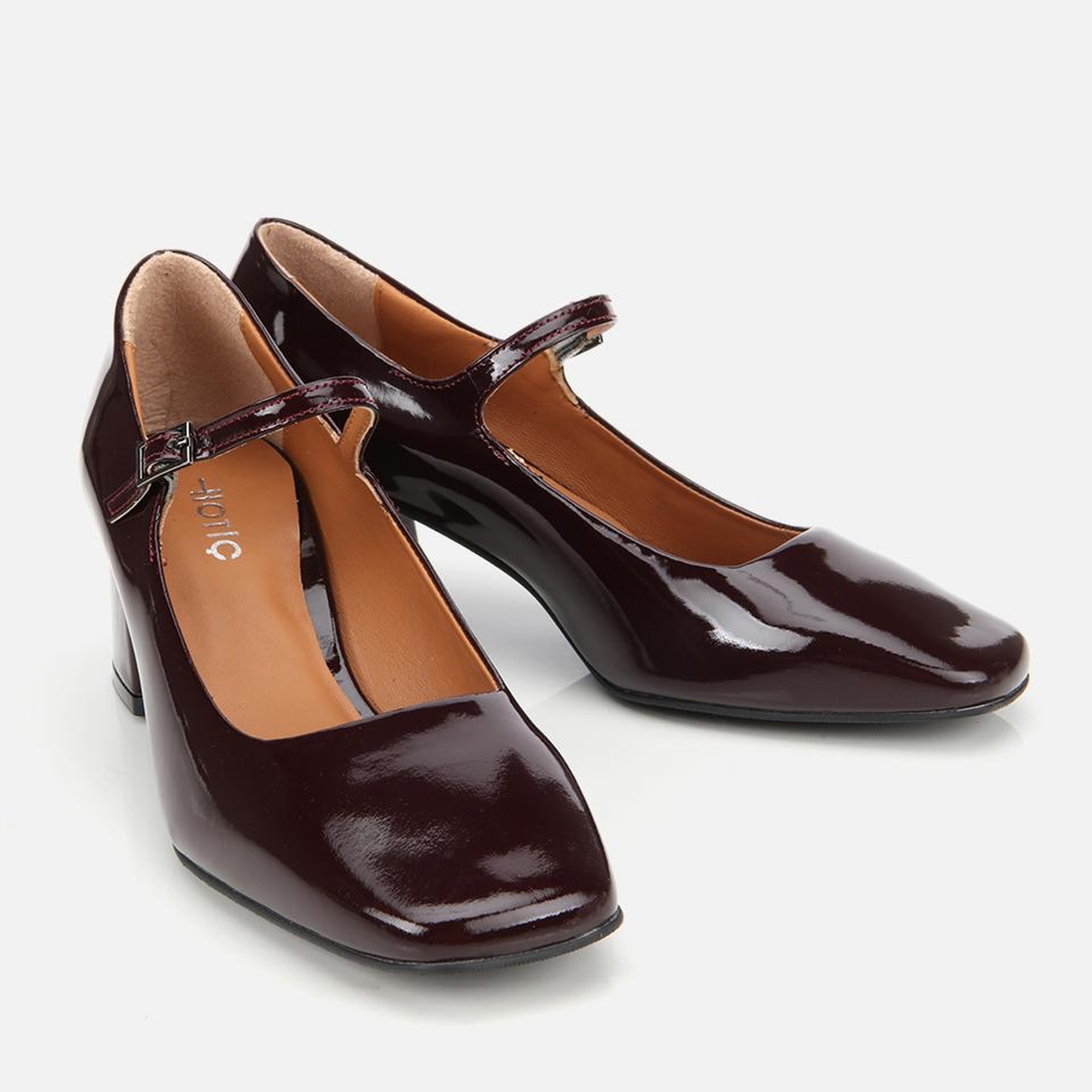 Kadın Rugan Deri Bordo Mary Jane Kalın Topuklu Ayakkabı