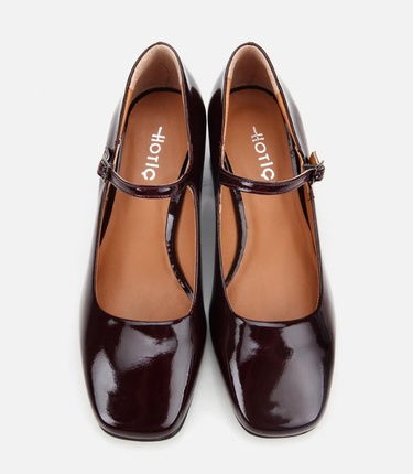  Kadın Rugan Deri Bordo Mary Jane Kalın Topuklu Ayakkabı