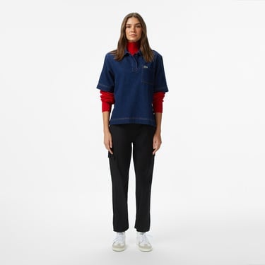  Lacoste Kadın Truvakar Kollu Polo Yaka Mavi Gömlek