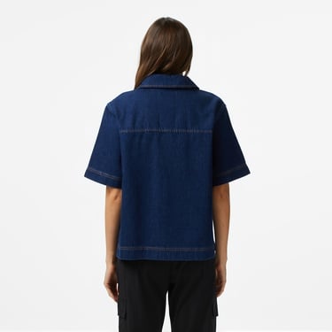  Lacoste Kadın Truvakar Kollu Polo Yaka Mavi Gömlek