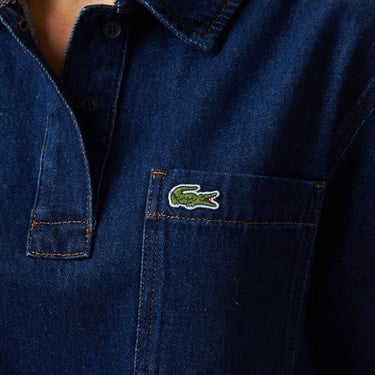  Lacoste Kadın Truvakar Kollu Polo Yaka Mavi Gömlek