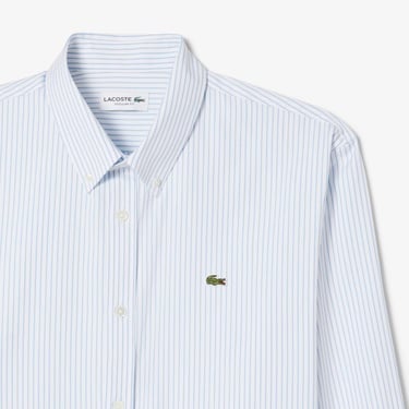  Lacoste Erkek Regular Fit Çizgili Beyaz Gömlek