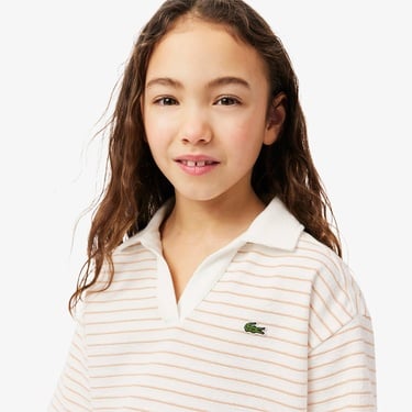  Lacoste Striped Terry Çocuk Beyaz Polo