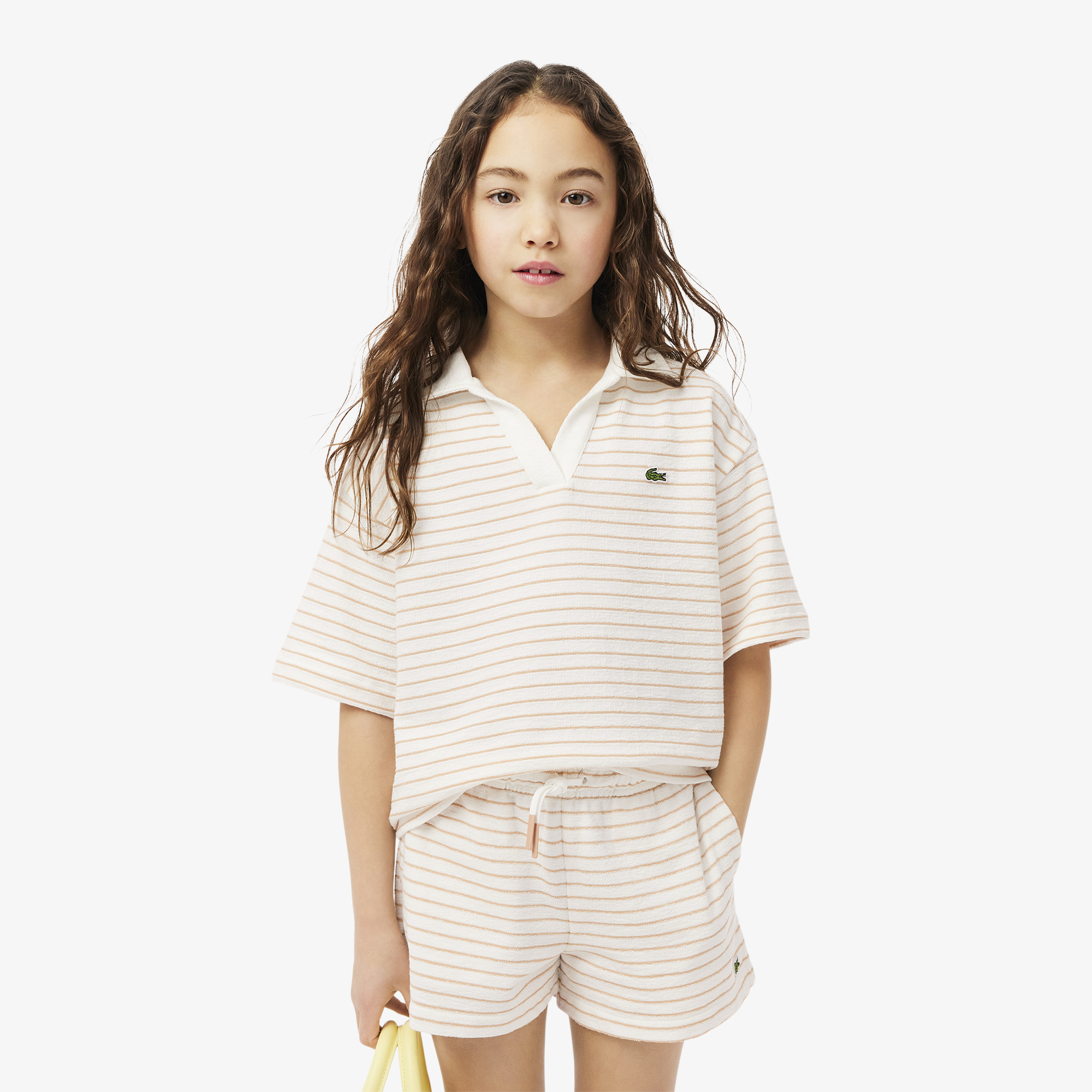  Lacoste Striped Terry Çocuk Beyaz Polo