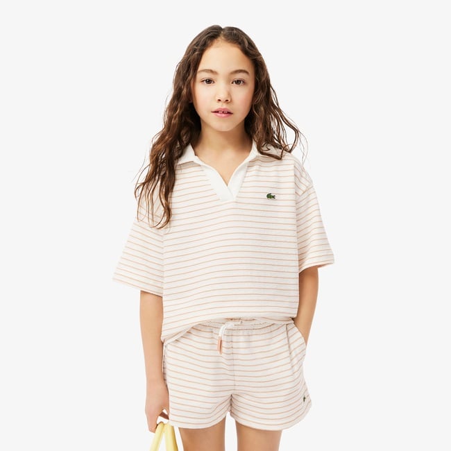  Lacoste Striped Terry Çocuk Beyaz Polo