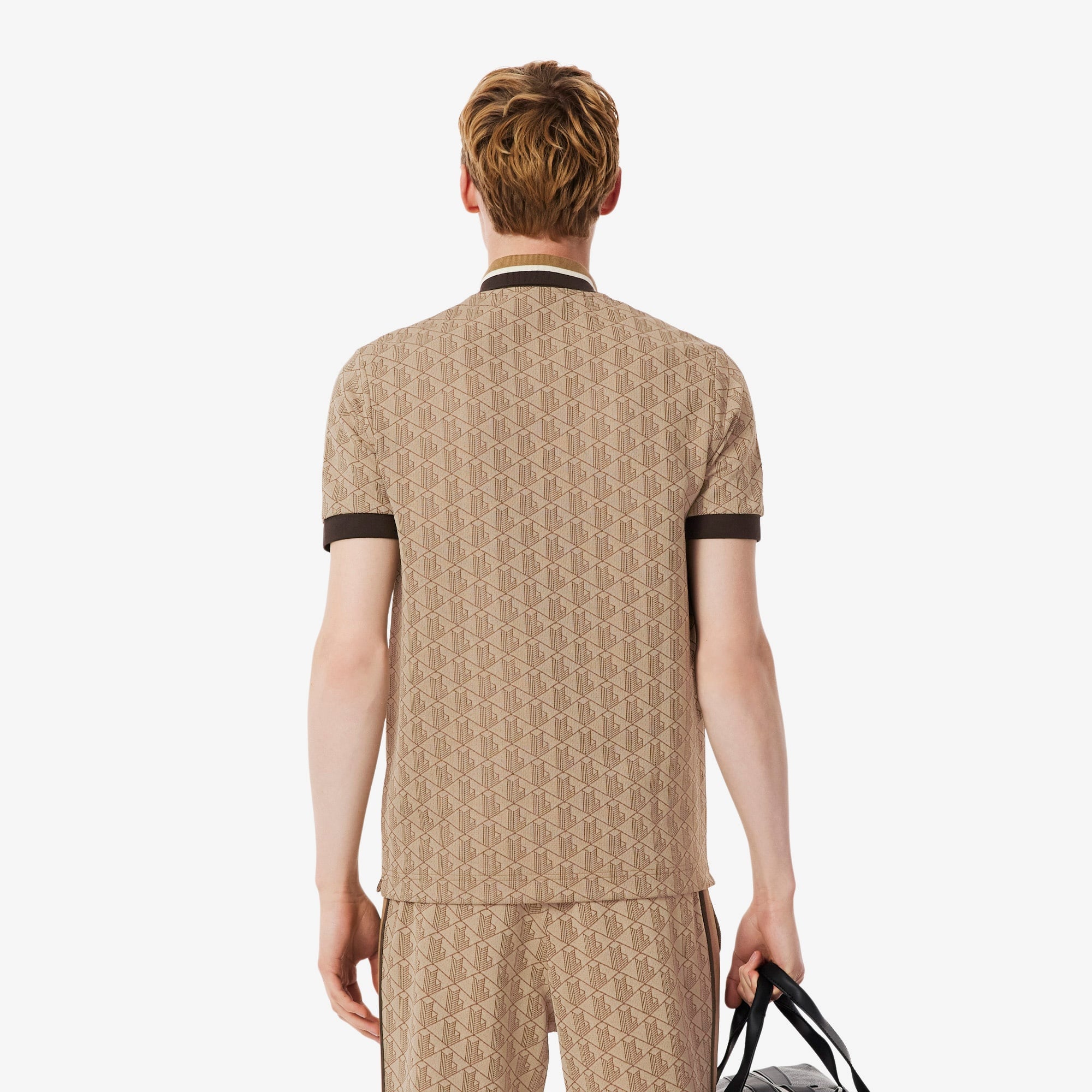 Erkek Classic Fit Monogram Kahverengi Polo