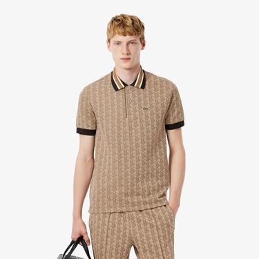  Erkek Classic Fit Monogram Kahverengi Polo
