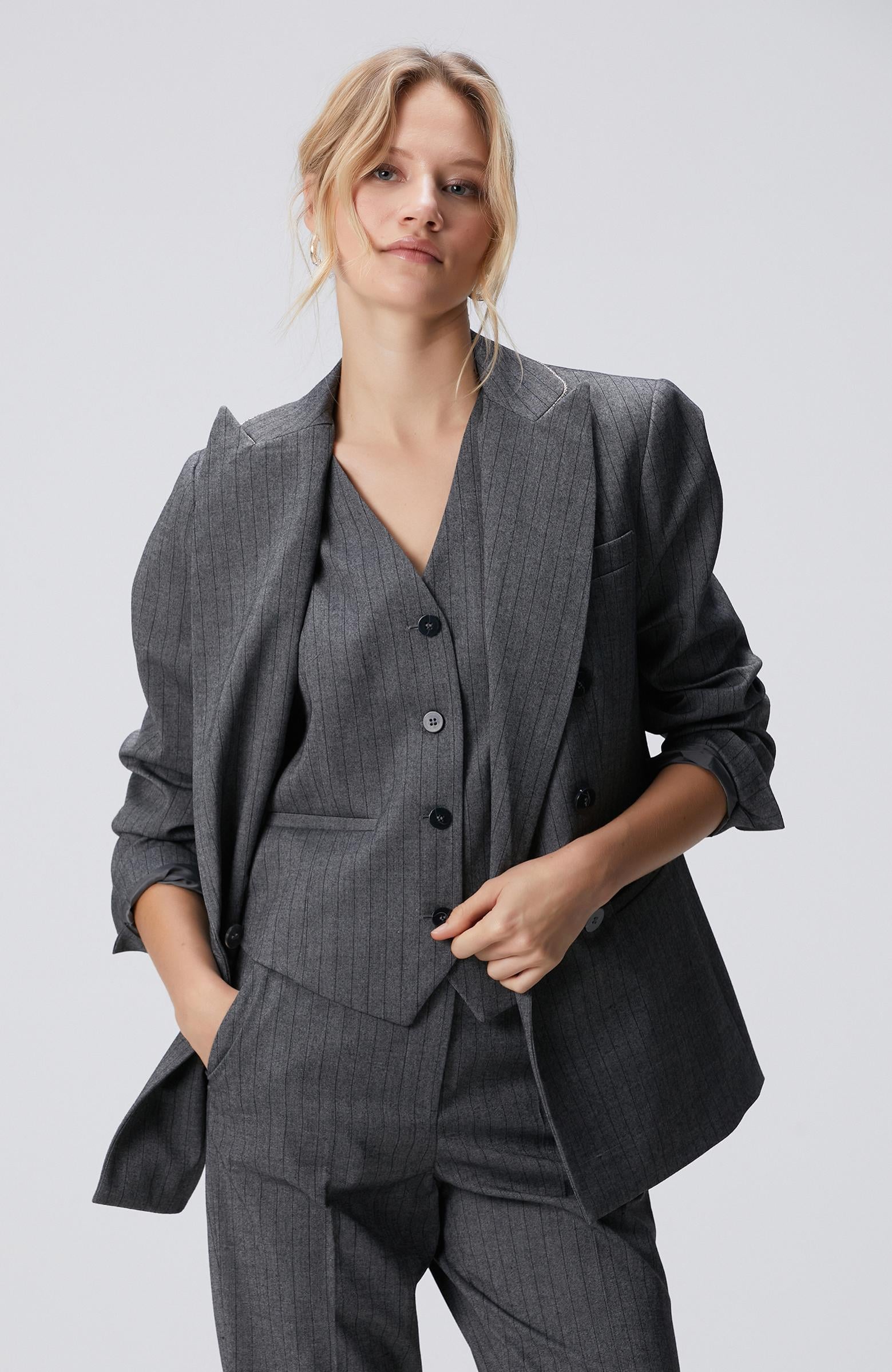  Network Kadın Antrasit Yün Karışımlı Ceket