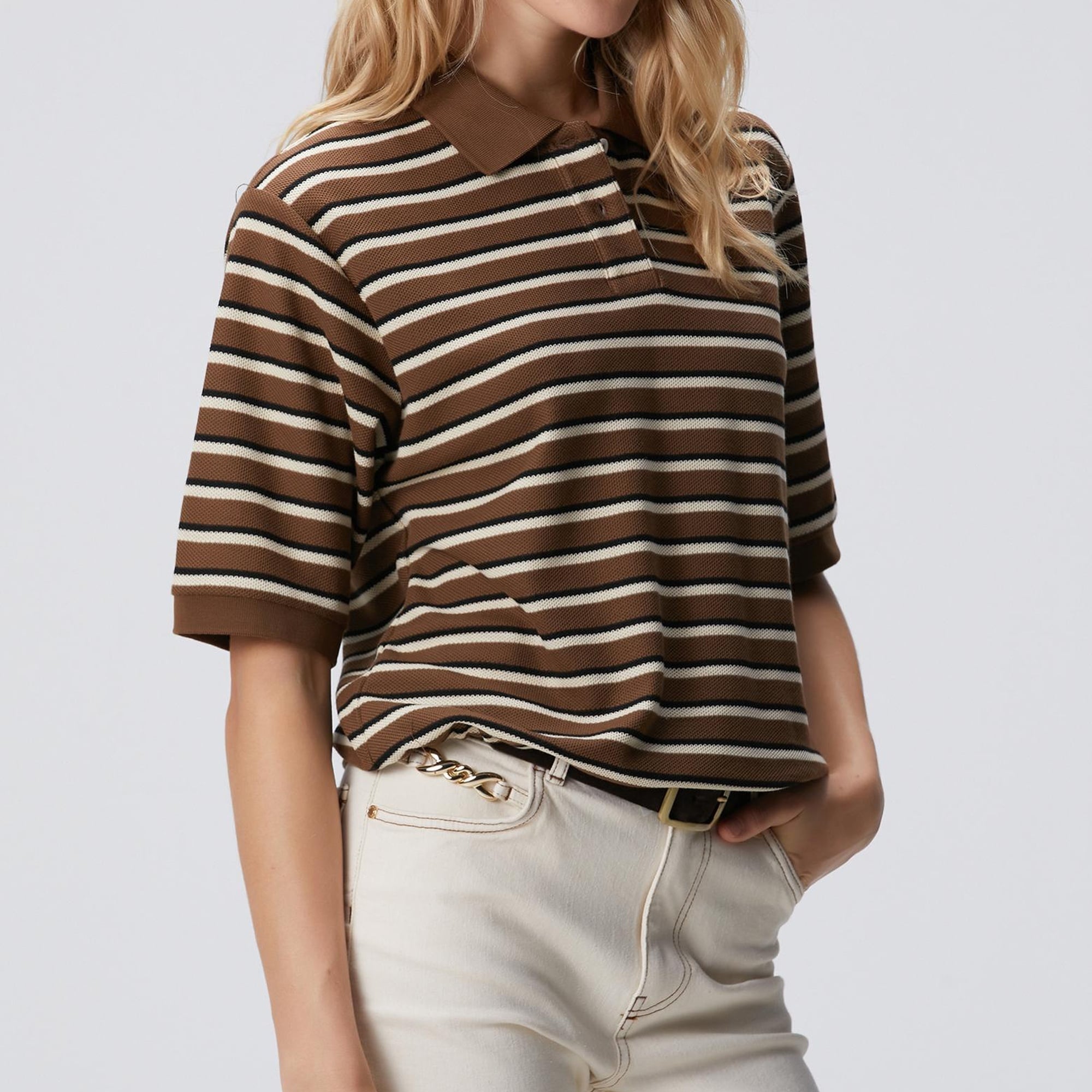 Network Kadın Kahverengi Çizgili Pike Sweatshirt