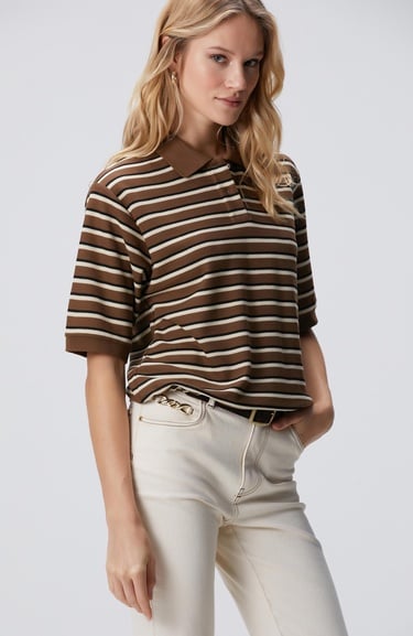  Network Kadın Kahverengi Çizgili Pike Sweatshirt