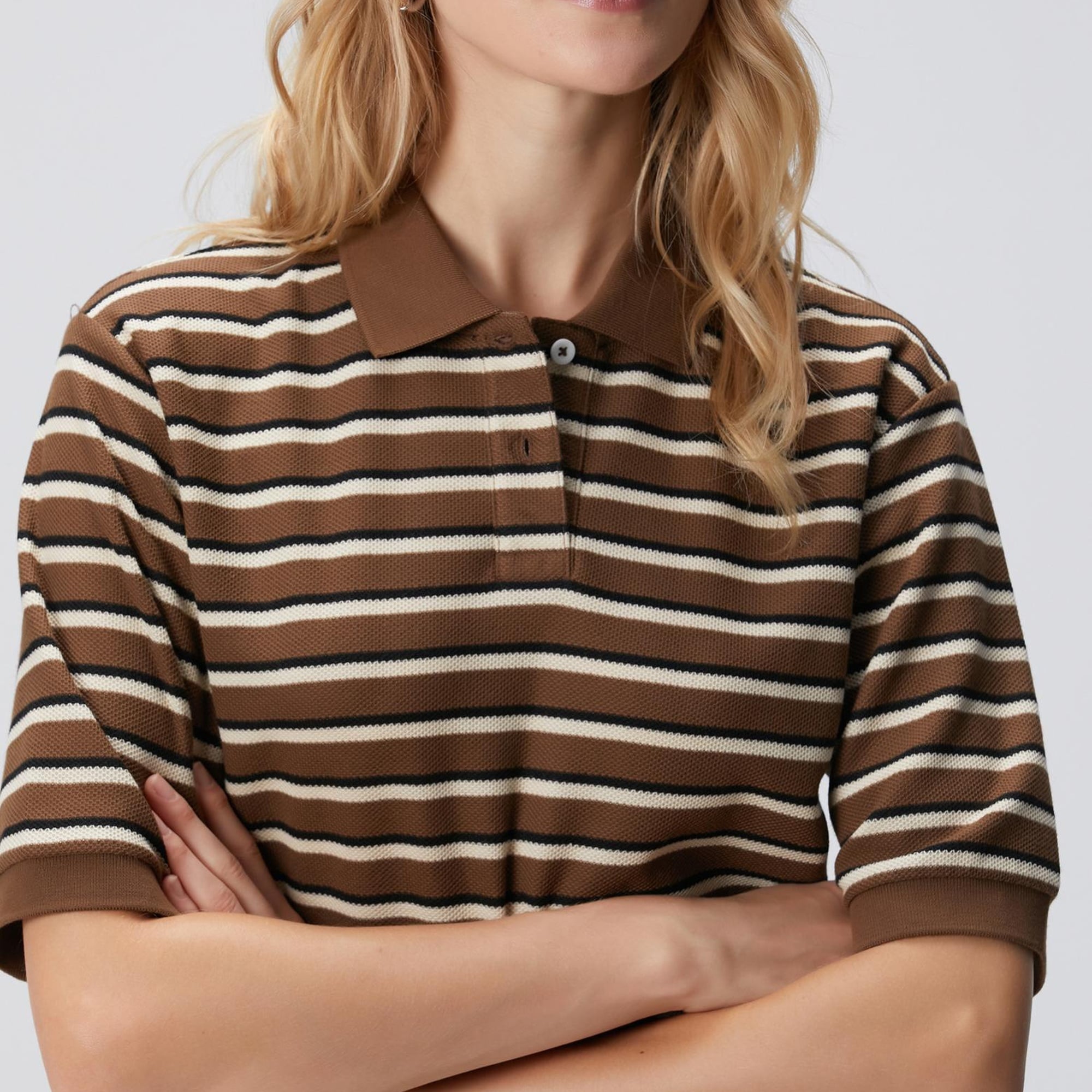 Network Kadın Kahverengi Çizgili Pike Sweatshirt