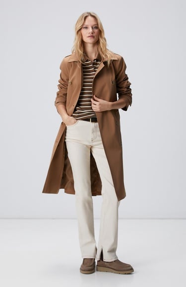  Network Kadın Kahverengi Çizgili Pike Sweatshirt