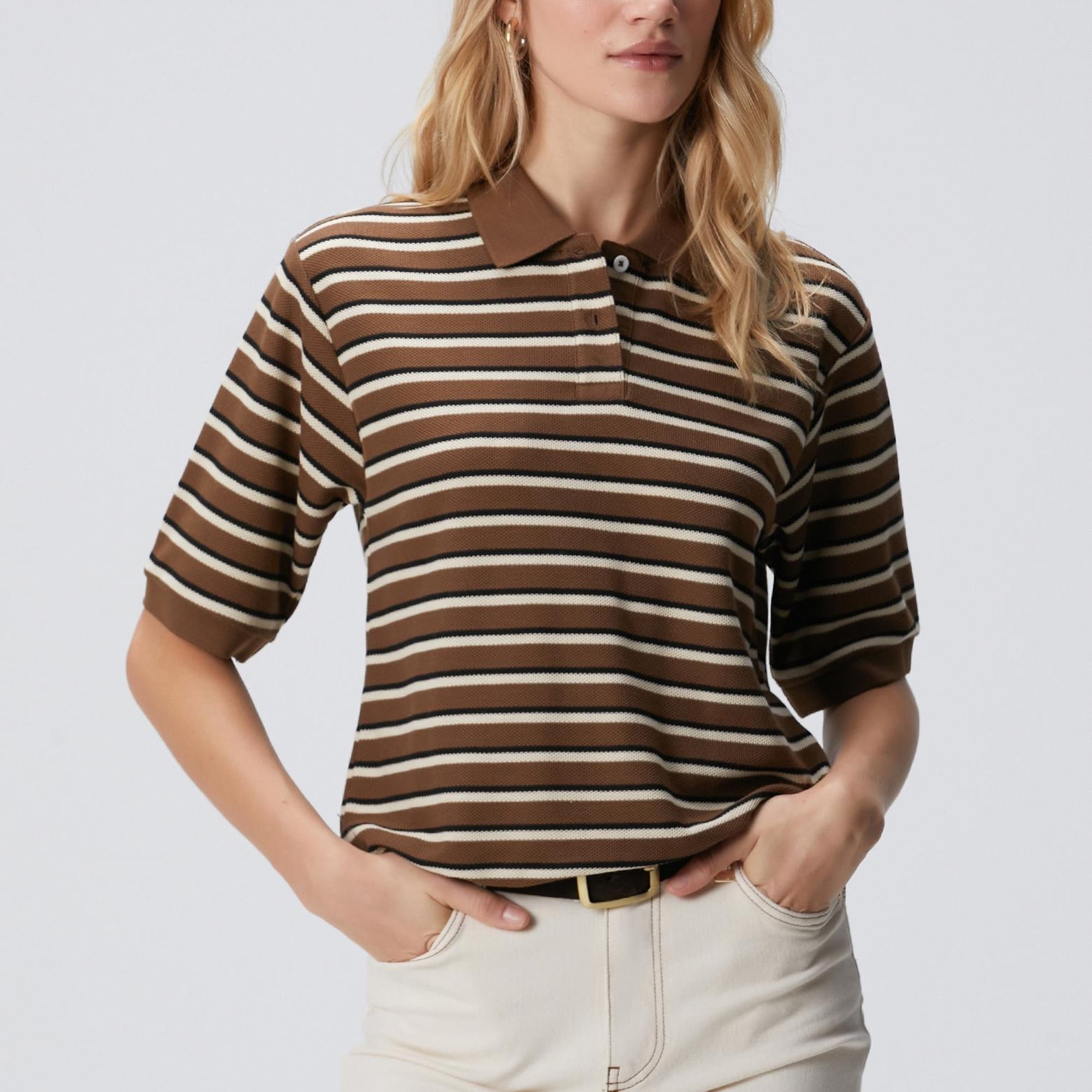 Network Kadın Kahverengi Çizgili Pike Sweatshirt