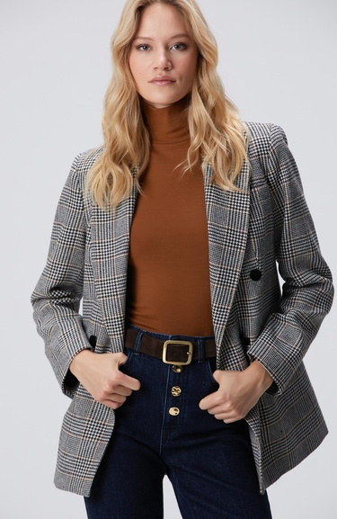  Network Kadın Siyah Kırık Beyaz Yün Karışımlı Ceket