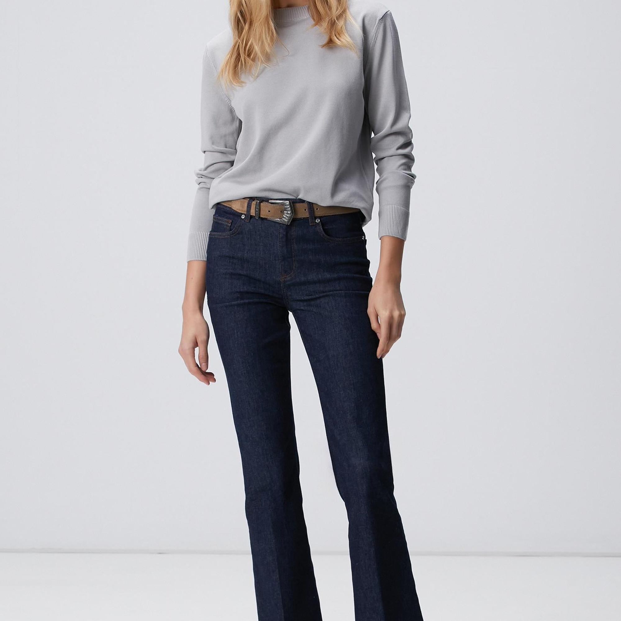 Network Kadın Gri Basic Kazak