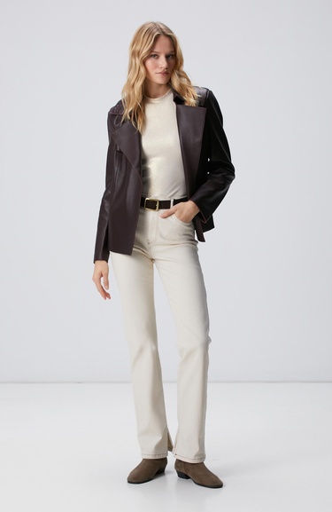  Network Kadın Açık Bej Varaklı T-shirt