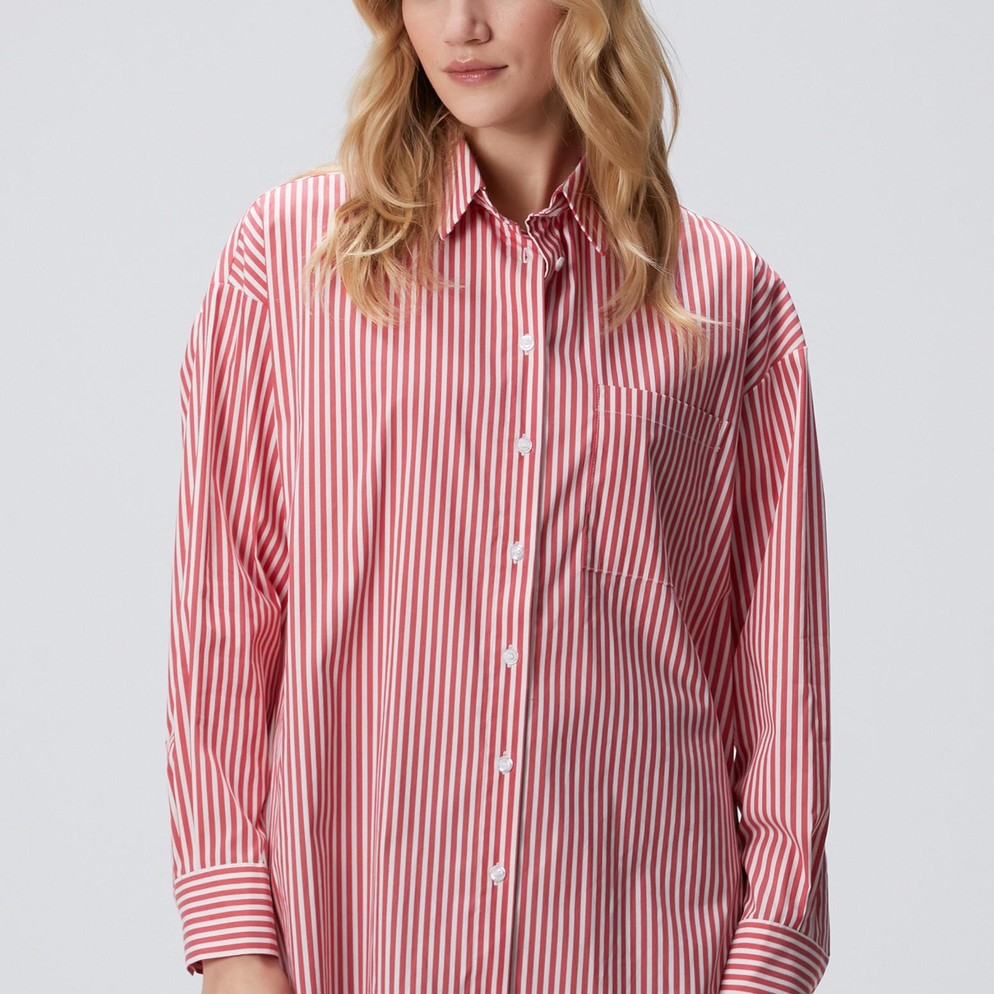 Network Kadın Kırmızı Beyaz Oversize Gömlek