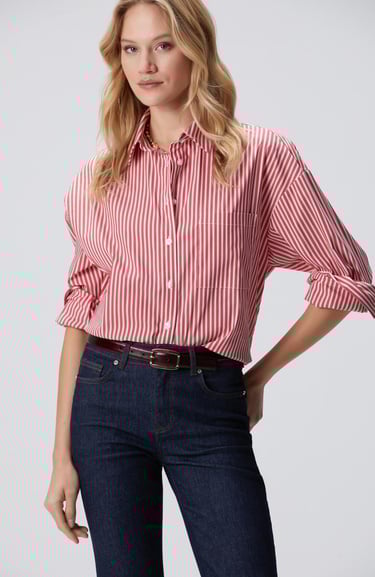 Network Kadın Kırmızı Beyaz Oversize Gömlek
