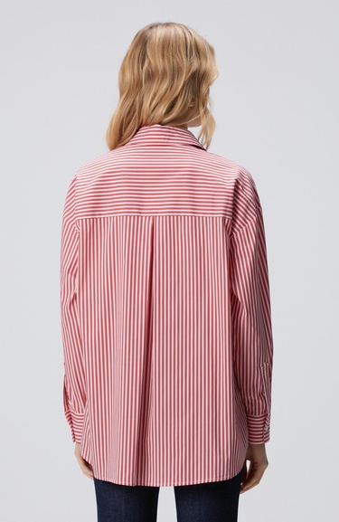 Network Kadın Kırmızı Beyaz Oversize Gömlek